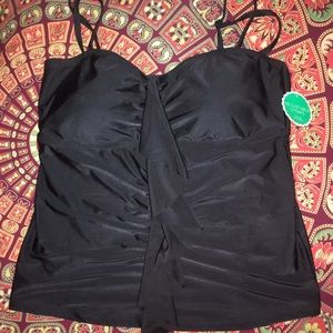 NWT Black ruched ruffle tankini Sz XL 16-18